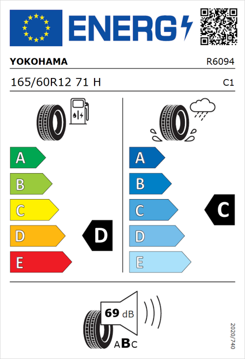 Tyre Label for Yokohama A539 165/60R12 71H