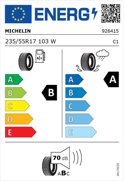Tyre Label for Michelin Primacy 4+ 235/55R17 103W