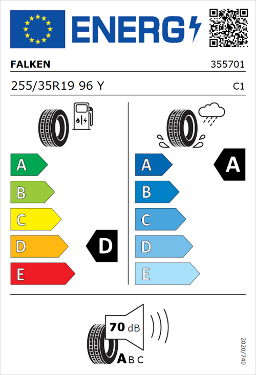Tyre Label for Falken Azenis RS820 255/35R19 96Y