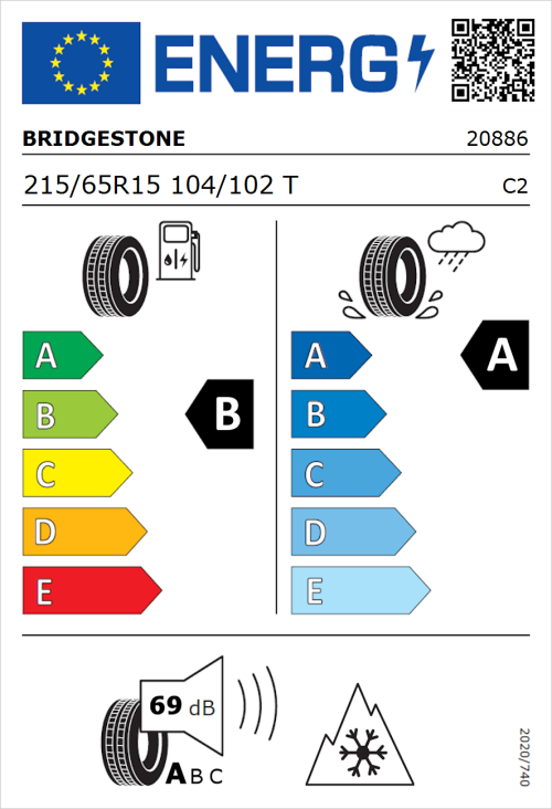 Tyre Label for Bridgestone Duravis Van 215/65R15 104/102T