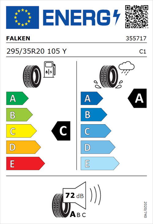 Tyre Label for Falken Azenis RS820 295/35R20 105Y