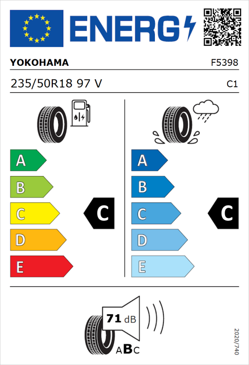 Tyre Label for Yokohama C Drive 235/50R18 97V
