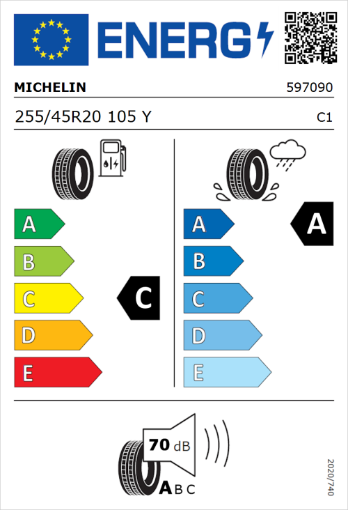 Tyre Label for Michelin Latitude Sport 3 255/45R20 105Y